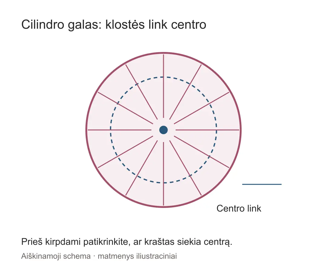 Cilindrinės pakuotės galo schema: popieriaus klostės užlenkiamos apskritimo centro link.